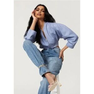 ALIETTE Jacket Womens‎ Medium Blue Nicole Crop Bomber Puffer Sleeve Zipper Front